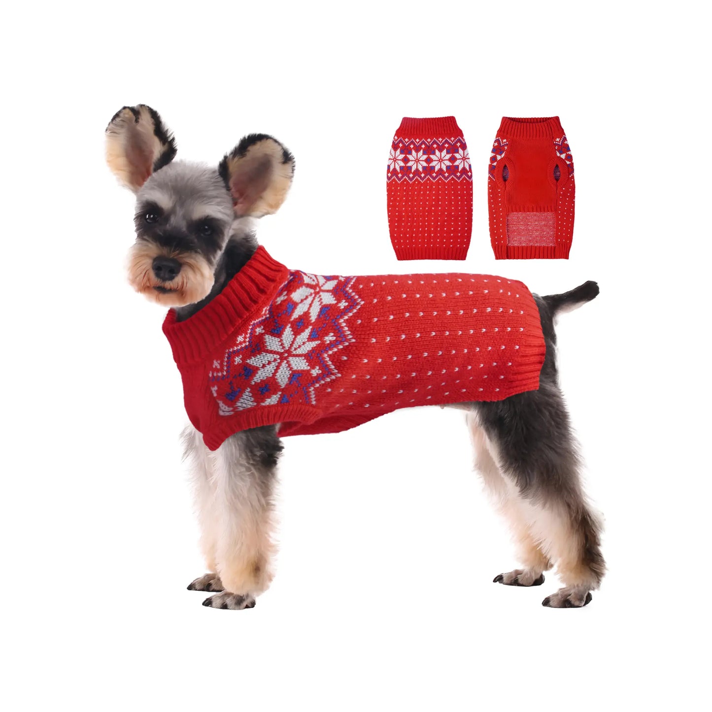 Kuoser Christmas Snowflake Dog & Cat Sweater — Soft Knit Turtleneck Pullover for Small & Medium Pets