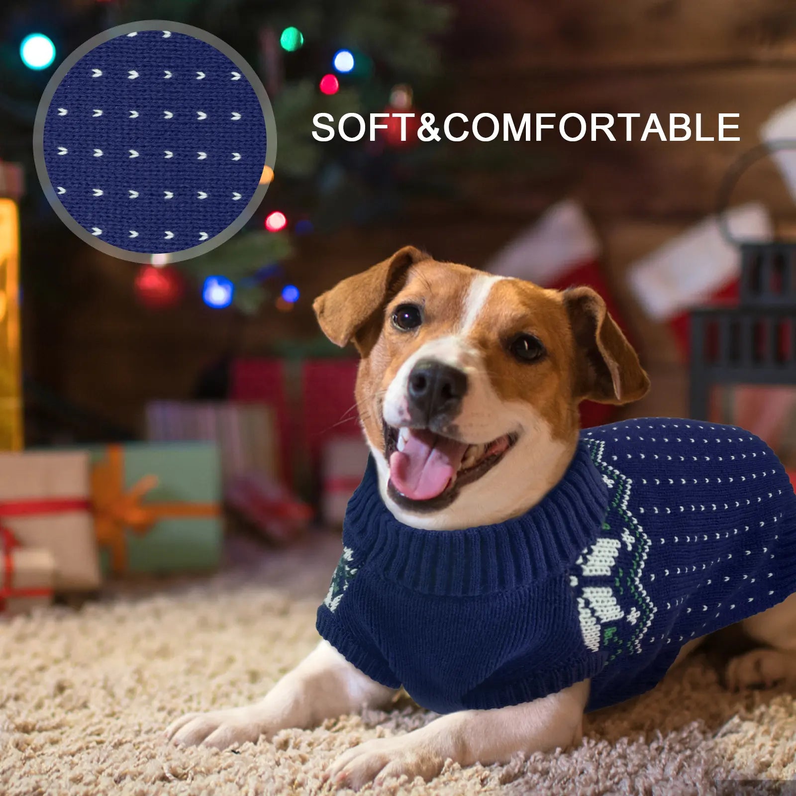 Kuoser Christmas Snowflake Dog & Cat Sweater — Soft Knit Turtleneck Pullover for Small & Medium Pets