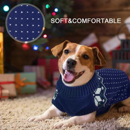 Kuoser Christmas Snowflake Dog & Cat Sweater — Soft Knit Turtleneck Pullover for Small & Medium Pets
