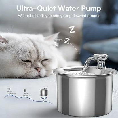 2L Stainless Steel Pet Smart Water Dispenser, USB Powered Pet Automatic Water Bowl, Pet Feeding Supplies, Automatic Water Feeder