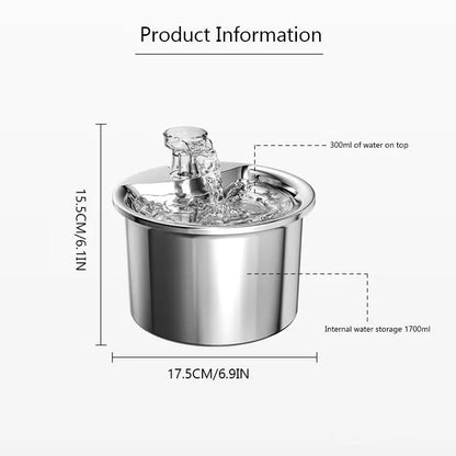 2L Stainless Steel Pet Smart Water Dispenser, USB Powered Pet Automatic Water Bowl, Pet Feeding Supplies, Automatic Water Feeder