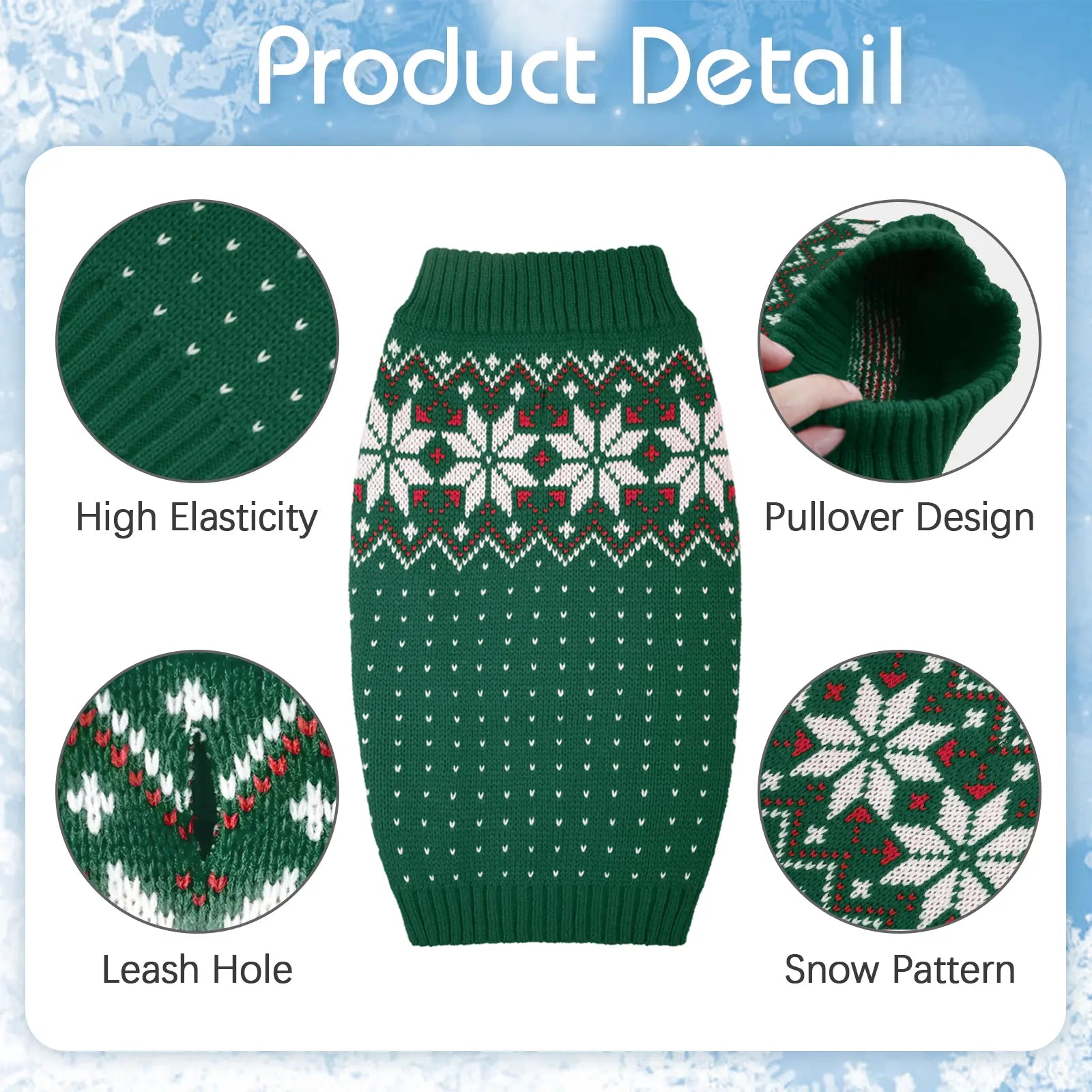 Kuoser Christmas Snowflake Dog & Cat Sweater — Soft Knit Turtleneck Pullover for Small & Medium Pets