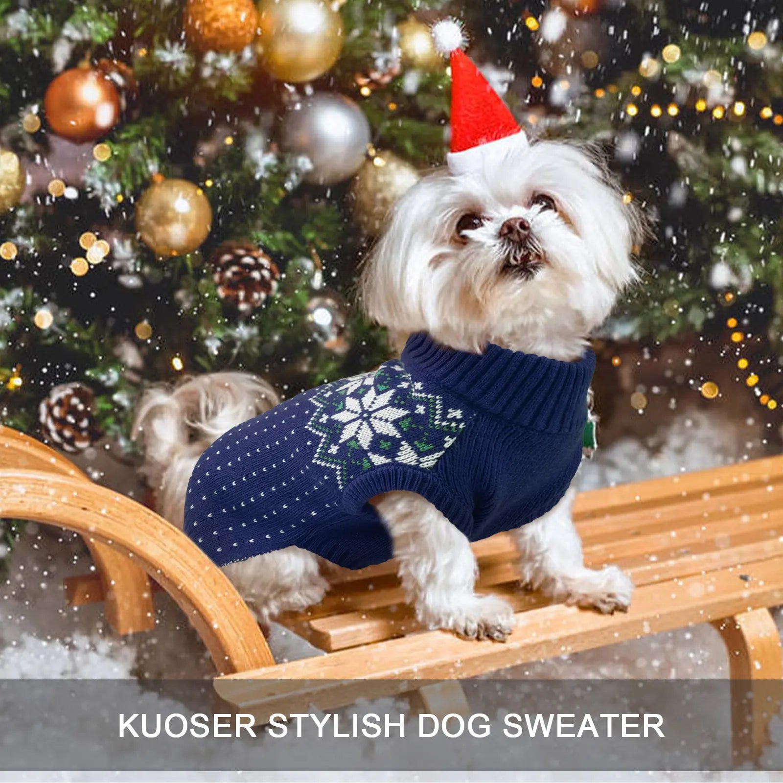 Kuoser Christmas Snowflake Dog & Cat Sweater — Soft Knit Turtleneck Pullover for Small & Medium Pets