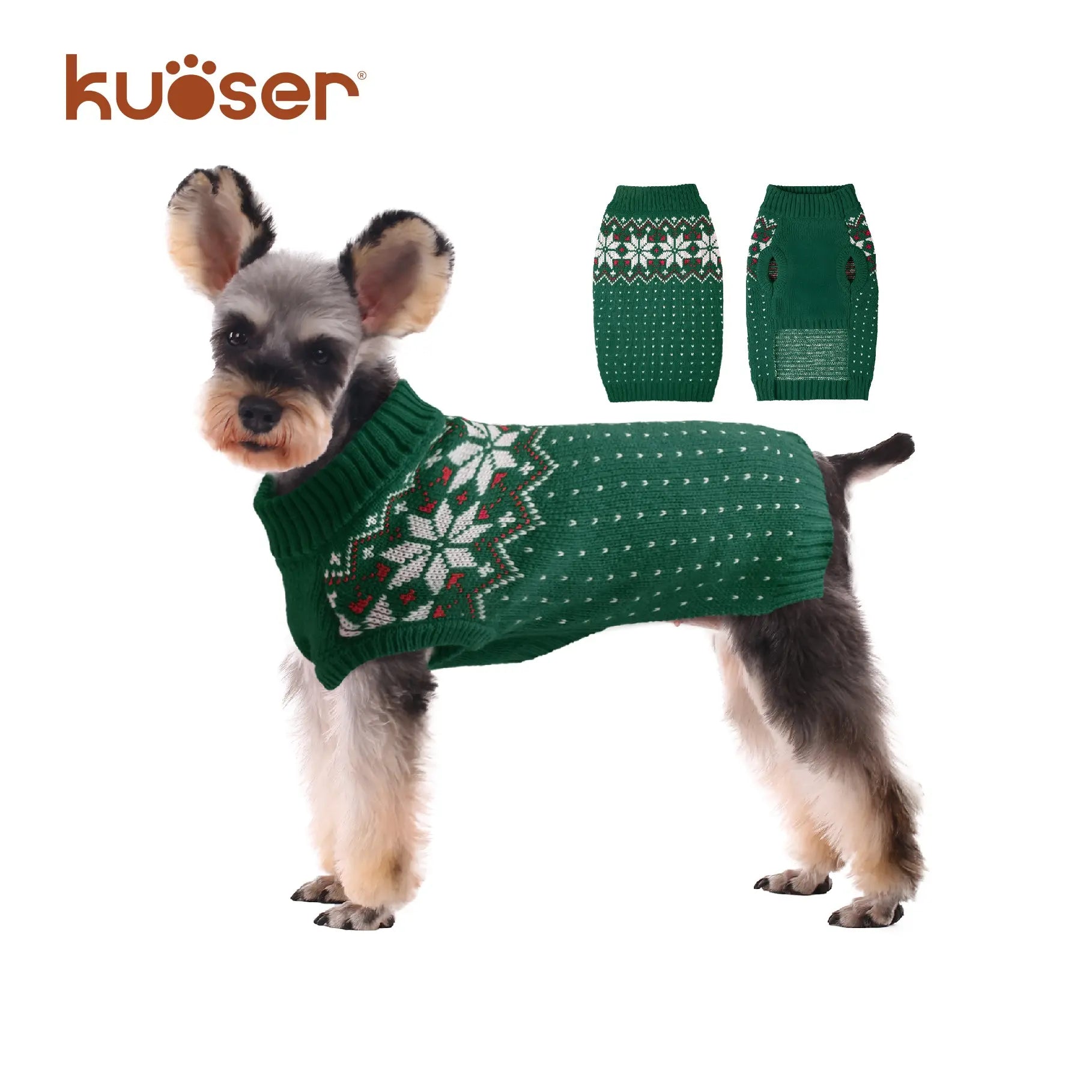 Kuoser Christmas Snowflake Dog & Cat Sweater — Soft Knit Turtleneck Pullover for Small & Medium Pets