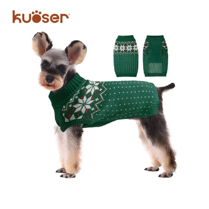 Kuoser Christmas Snowflake Dog & Cat Sweater — Soft Knit Turtleneck Pullover for Small & Medium Pets