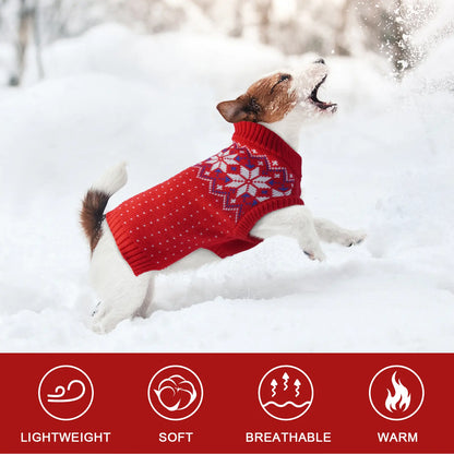 Kuoser Christmas Snowflake Dog & Cat Sweater — Soft Knit Turtleneck Pullover for Small & Medium Pets