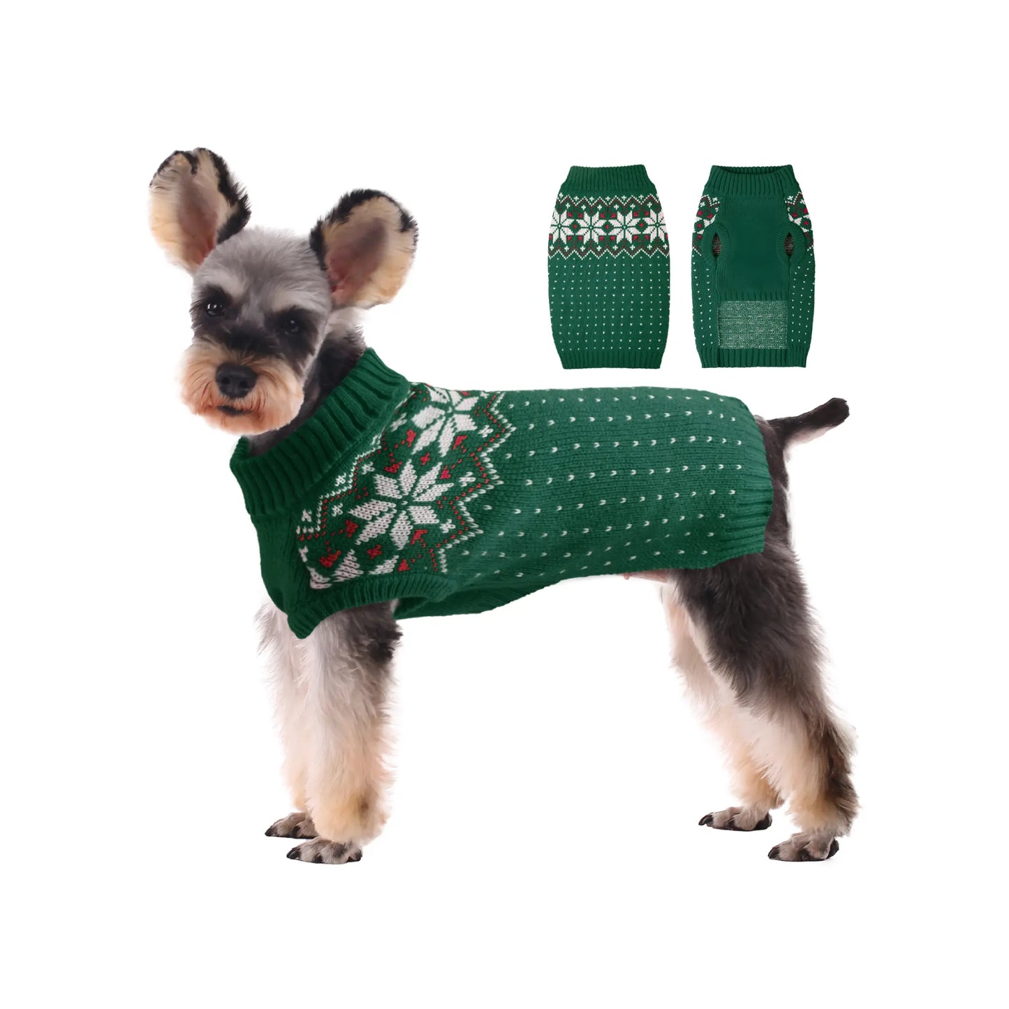 Kuoser Christmas Snowflake Dog & Cat Sweater — Soft Knit Turtleneck Pullover for Small & Medium Pets