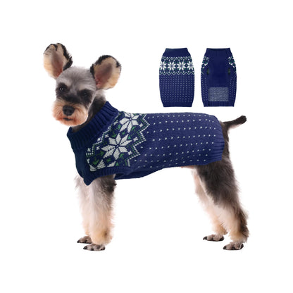 Kuoser Christmas Snowflake Dog & Cat Sweater — Soft Knit Turtleneck Pullover for Small & Medium Pets